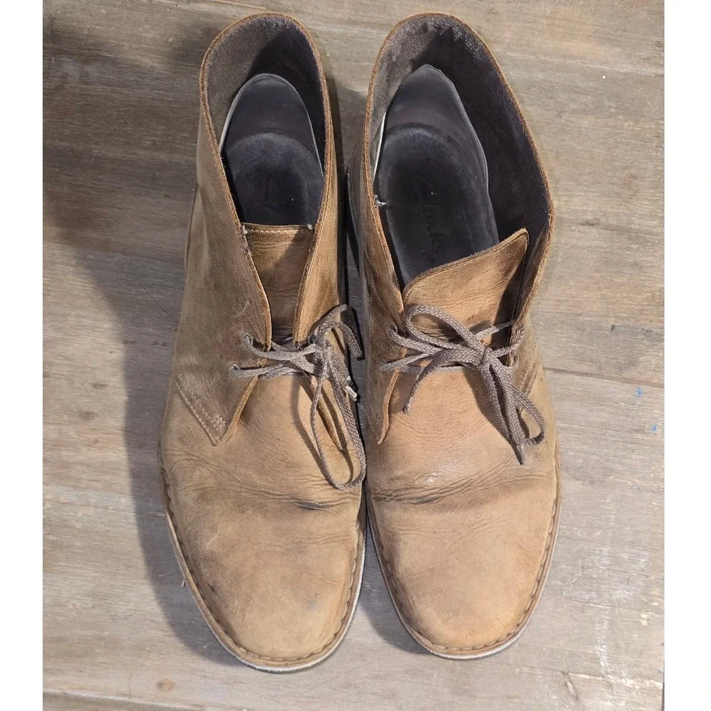 CLARKS MENS Bushacre chukka boots brown leather good size 14 lots more‎ wear!